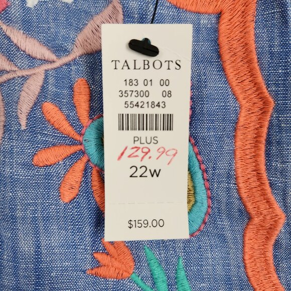 Talbots Embroidered Linen Shift Dress 22W Women Plus Sleeveless Coastal Blue New - Picture 9 of 15